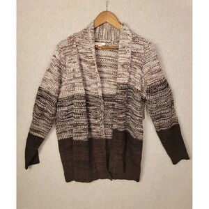Croft & Barrow Womens Cardigan Purple Cream Sweater Open Front Long Sleeve Med
